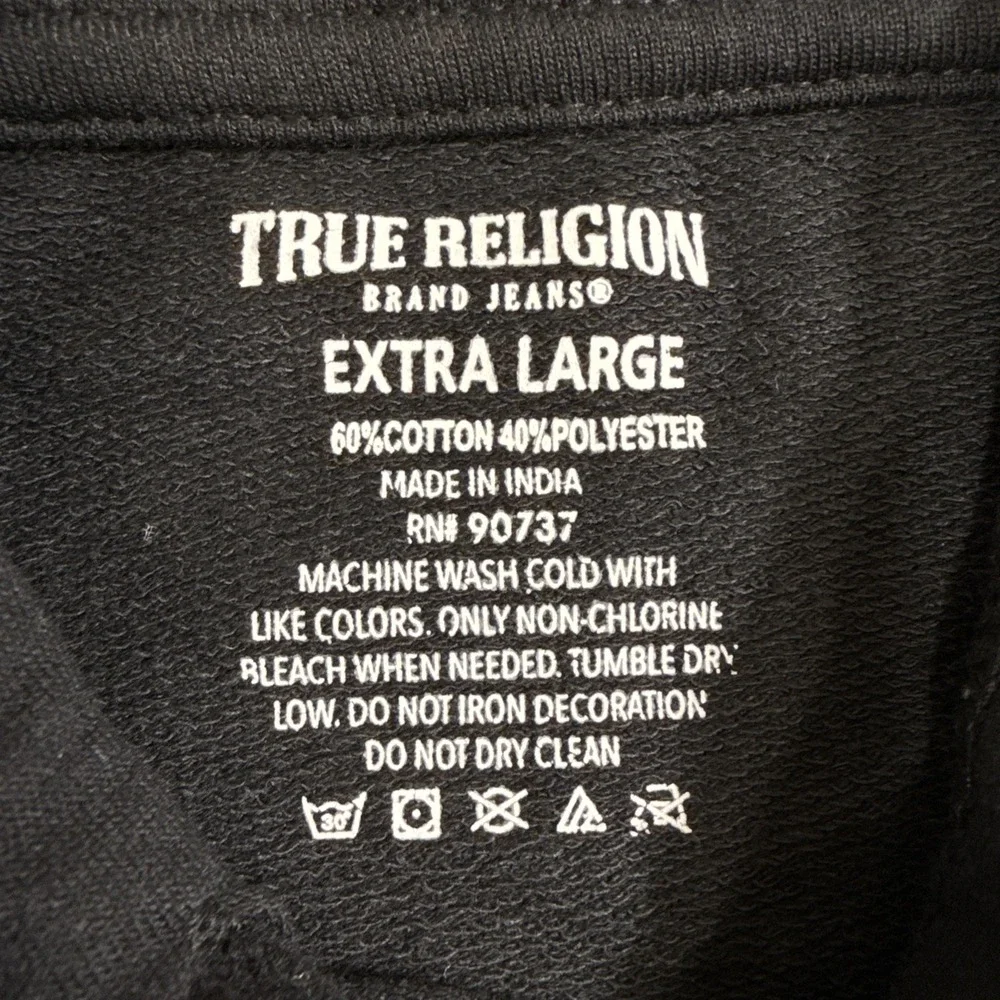 SWEATER SWEATSHIRT MENS XL True Religion All Over Print Hoodie  Black/WHITE
